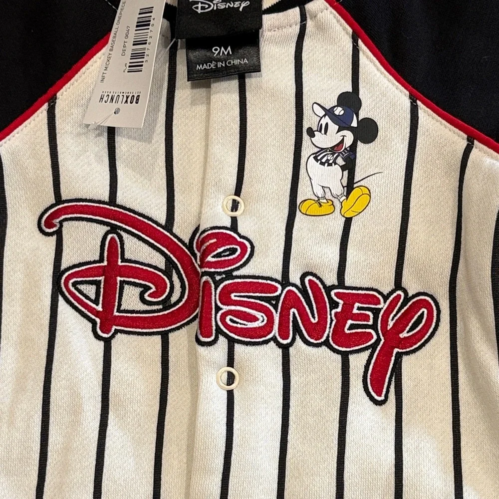 Disney Mickey Mouse Baseball Black and White Striped Kids Body Suit Play Ball